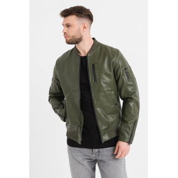 Jack & Jones - Jacheta de piele ecologica cu terminatii elastice Tom
