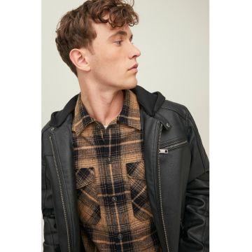 Jack & Jones - Jacheta din piele ecologica cu gluga