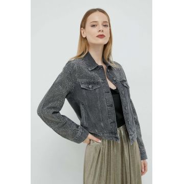 Karl Lagerfeld geaca jeans femei, culoarea gri, de tranzitie