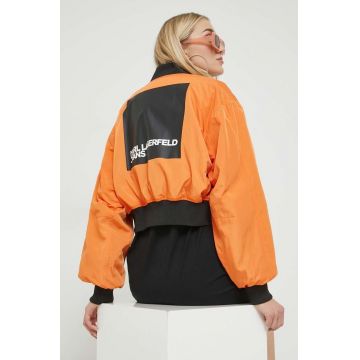 Karl Lagerfeld Jeans geaca bomber femei, culoarea portocaliu, de tranzitie