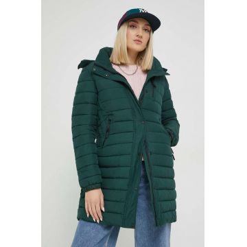 Superdry geaca femei, culoarea verde, de iarna