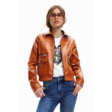 Desigual geaca femei, culoarea maro, de tranzitie