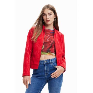 Desigual geaca femei, culoarea rosu, de tranzitie