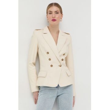 Elisabetta Franchi geaca de piele femei, culoarea bej, de tranzitie