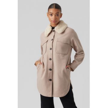 Jacheta cu guler de blana shearling sintetica