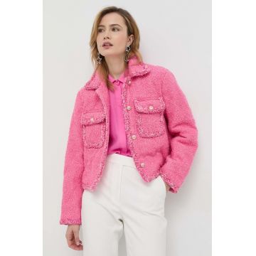 Miss Sixty jacheta de puf din amestec de lana culoarea roz, de tranzitie