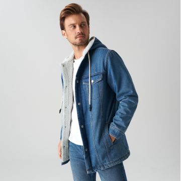 Sinsay - Jachetă sherpa din denim - Albastru