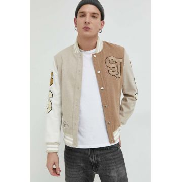 Sixth June geaca bomber barbati, culoarea bej, de tranzitie