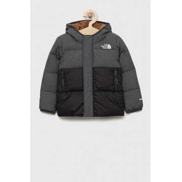 The North Face geaca de puf pentru copii KID NORTH DOWN HOODED JACKET culoarea gri