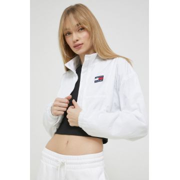 Tommy Jeans geaca femei, culoarea alb, de tranzitie