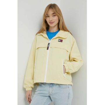 Tommy Jeans geaca femei, culoarea galben, de tranzitie