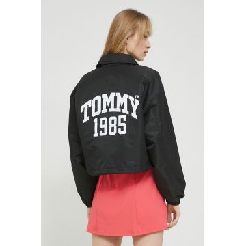 Tommy Jeans geaca femei, culoarea negru, de tranzitie