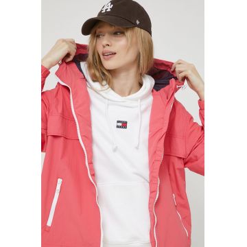 Tommy Jeans geaca femei, culoarea roz, de tranzitie