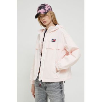 Tommy Jeans geaca femei, culoarea roz, de tranzitie