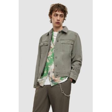 AllSaints geaca jeans barbati, culoarea verde, de tranzitie