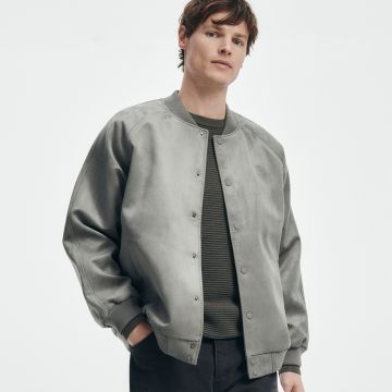 Reserved - Geacă bomber din piele ecologică întoarsă - Gri deschis Reserved - Geacă bomber din piele ecologică întoarsă - Gri deschis