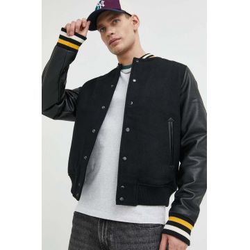 Superdry jacheta bomber din amestec de lana culoarea negru, de tranzitie