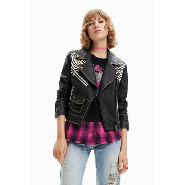 Desigual geaca ramones femei, culoarea negru, de tranzitie