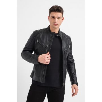 Jacheta biker de piele cu fermoar