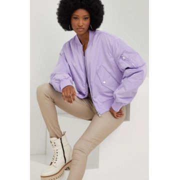 Answear Lab geaca bomber femei, culoarea violet, de tranzitie