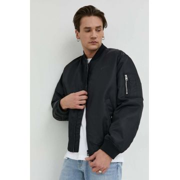 HUGO geaca bomber barbati, culoarea negru, de tranzitie