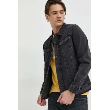 Jack & Jones geaca jeans JJIJEAN barbati, culoarea negru, de tranzitie, 12223613