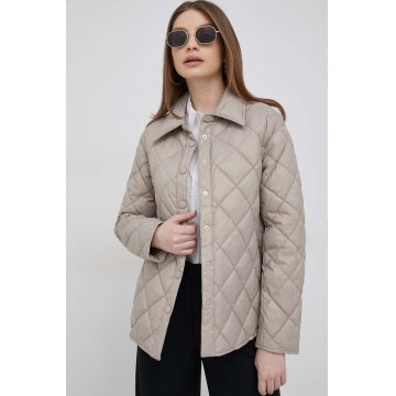 Sisley geaca femei, culoarea bej, de tranzitie, oversize