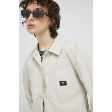 Vans geaca femei, culoarea bej, de tranzitie, oversize