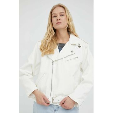 Wrangler geaca jeans femei, culoarea alb, de tranzitie