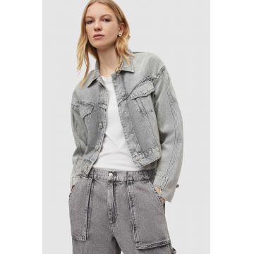 AllSaints geaca de blugi din bumbac culoarea gri, de tranzitie