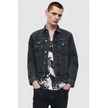 AllSaints jachetă denim barbati, culoarea negru, de tranzitie