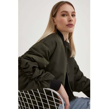 Answear Lab geaca bomber femei, culoarea verde, de tranzitie, oversize