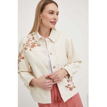Answear Lab geaca jeans femei, culoarea bej, de tranzitie, oversize