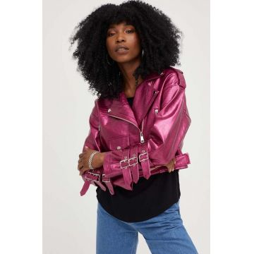Answear Lab geaca ramones x colecția limitată SISTERHOOD femei, culoarea roz, de tranzitie, oversize