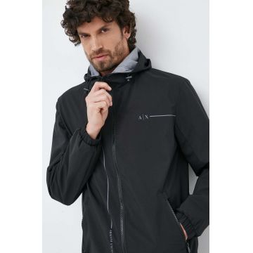Armani Exchange geaca barbati, culoarea negru, de tranzitie