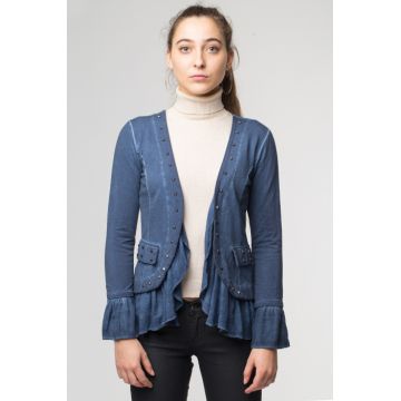 Blazer bleumarin cu tinte metalice si volan