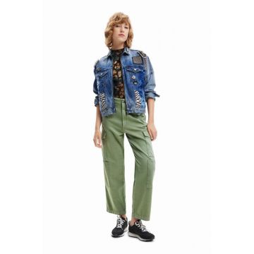 Desigual geaca jeans femei, culoarea albastru marin, de tranzitie, oversize