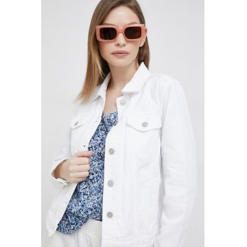 GAP geaca jeans femei, culoarea alb, de tranzitie