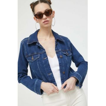 Hollister Co. geaca jeans femei, culoarea albastru marin, de tranzitie