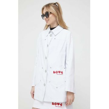 Love Moschino geaca femei, culoarea alb, de tranzitie