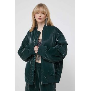 Stine Goya geaca bomber femei, culoarea verde, de tranzitie