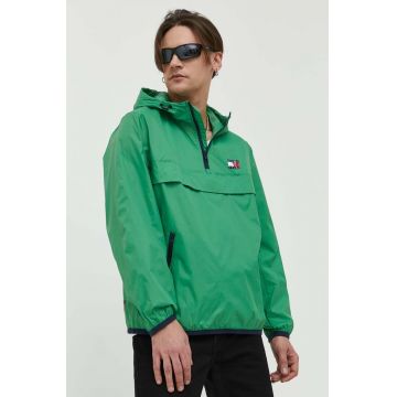 Tommy Jeans geaca barbati, culoarea verde, de tranzitie