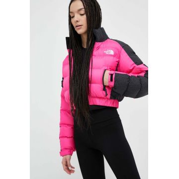 The North Face geaca RUSTA PUFFER femei, culoarea roz, de iarna