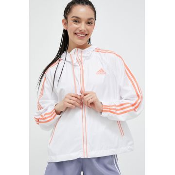 adidas geaca femei, culoarea alb, de tranzitie, oversize