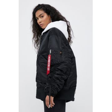 Alpha Industries geaca bomber femei, culoarea negru, de tranzitie