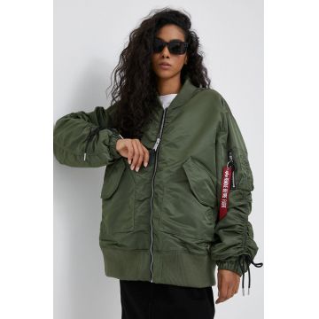 Alpha Industries geaca bomber femei, culoarea verde, de tranzitie