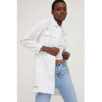 Answear Lab geaca jeans femei, culoarea alb, de tranzitie