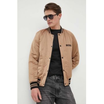 BOSS geaca bomber barbati, culoarea bej, de tranzitie