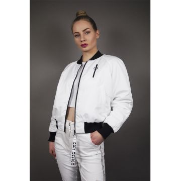 Jacheta bomber crop cu imprimeu logo