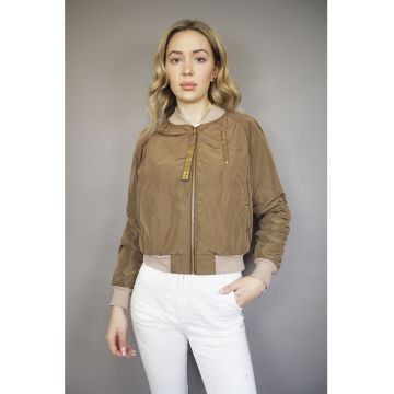 Jacheta bomber crop cu imprimeu logo